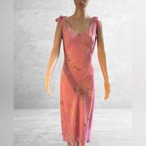 Allen B. By Allen Schwartz Pink Floral Tie Strap Midi Dress | Size 12